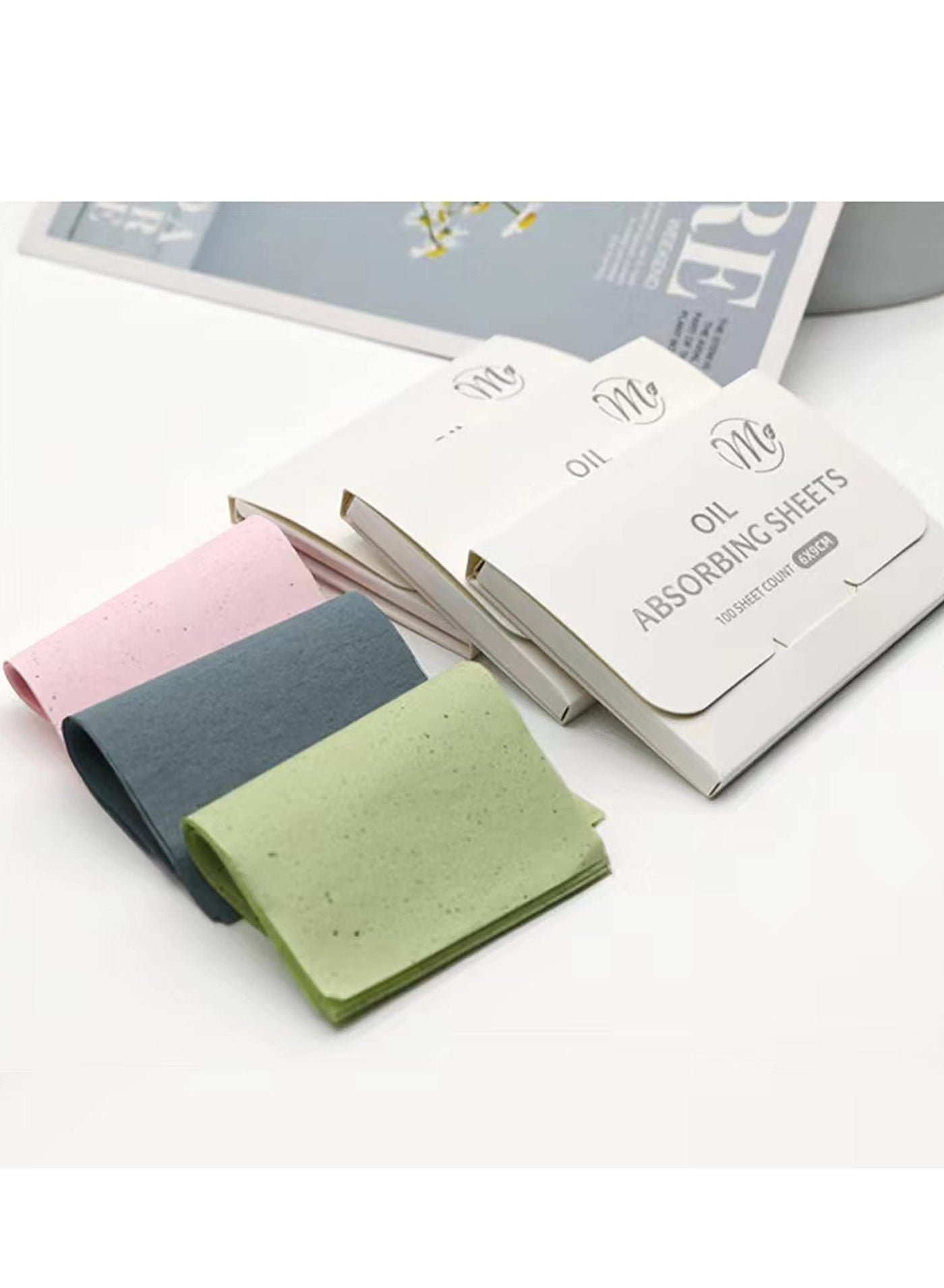 EXCEFORE 300 Counts Premium Face Oil Blotting Paper, Oil Control Film, Oil Absorbing Tissues Paper (Unscented, Green Tea, Rose)