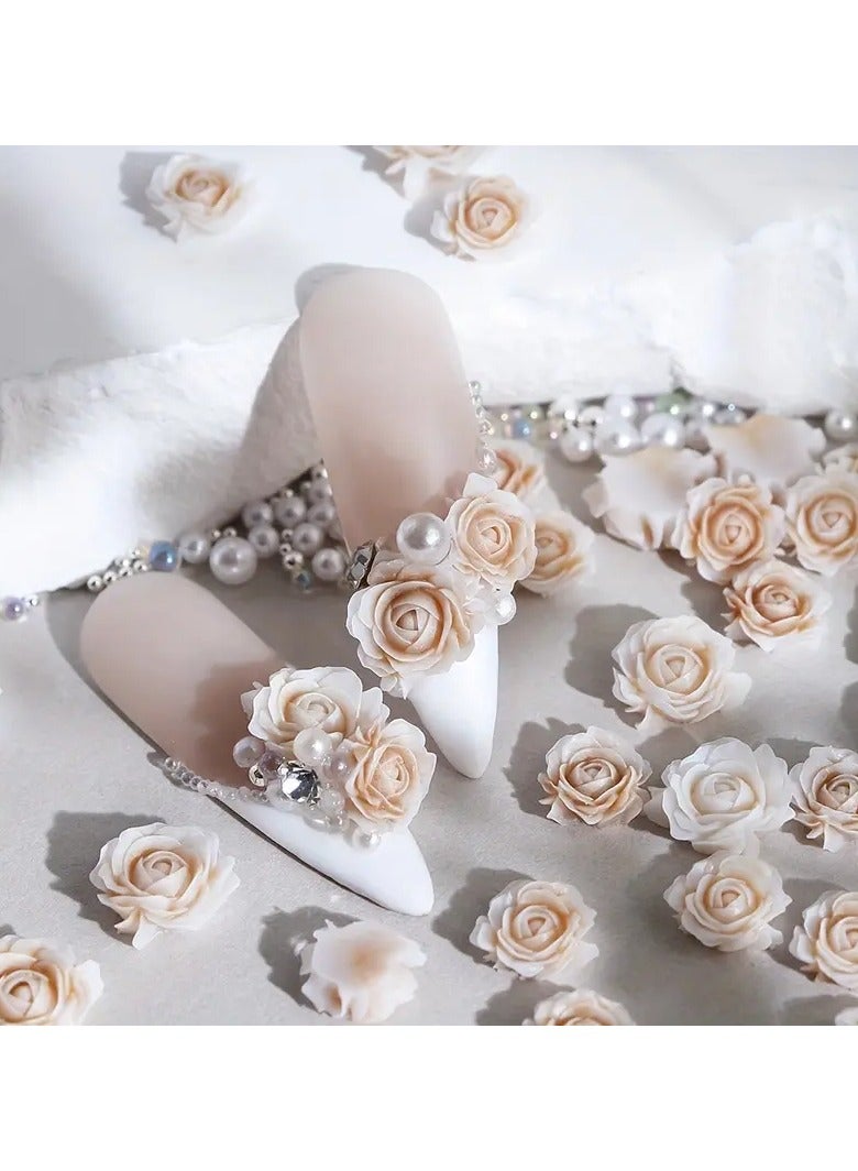 30pcs/bag Gradient Blue Rose Flower 3D Nails Charms Rhinestone Decoration Mixed Faux Pearl Charms Nail Art Accessories