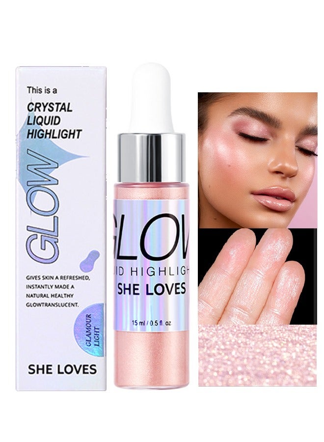 Crystal Liquid Highlighter Makeup-Face Highlighter Bronzer Makeup Stick, Natural Glossy Finish, Lightweight Blendable Silky Smooth Cream Face Illuminator, Perfectly Blends Into Foundation (#02）