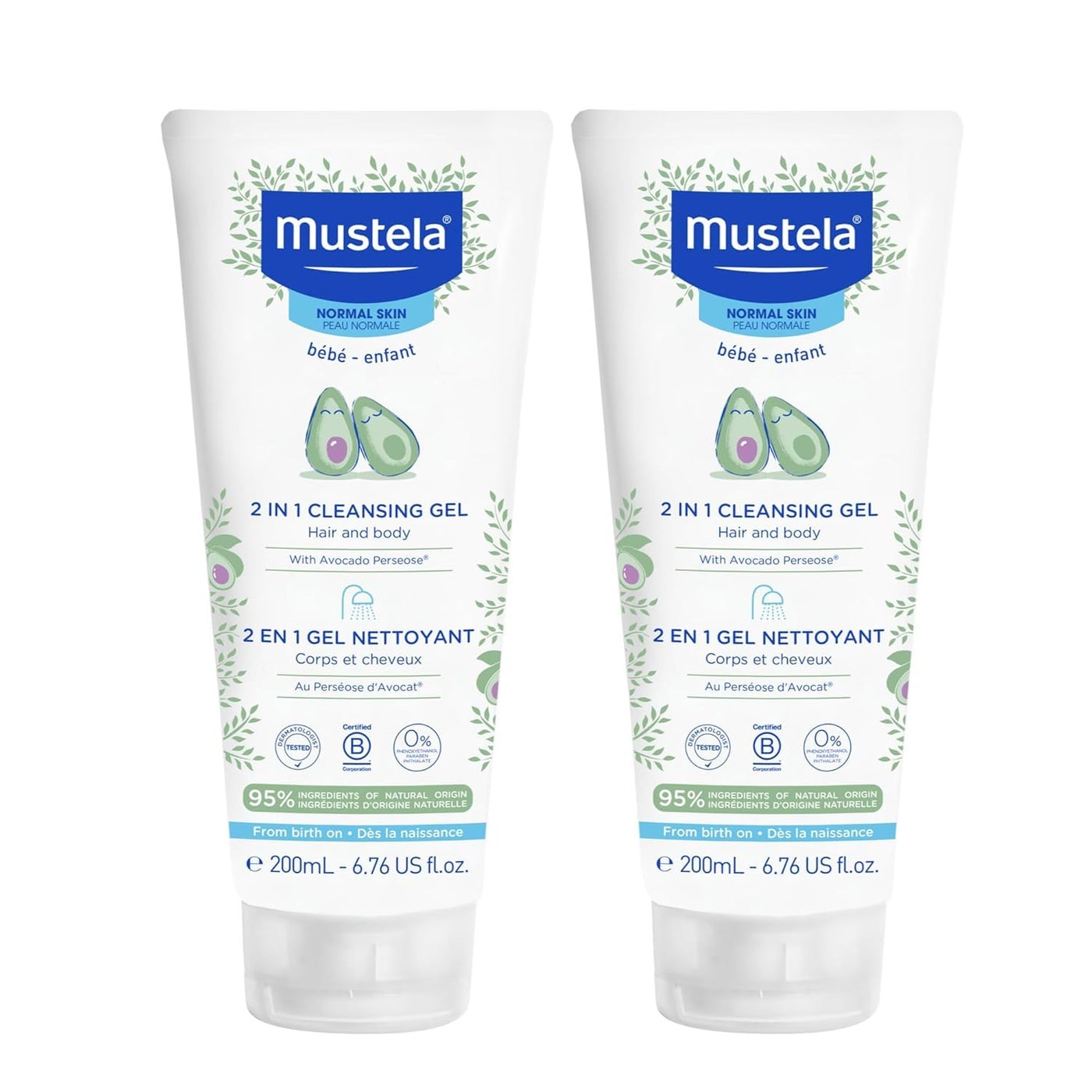 Mustela Baby 2-in-1 Cleansing Gel - Baby Body & Hair Cleanser - with Natural Avocado - Biodegradable Formula & Tear-Free - 6.76 fl. oz. Ã¢Ã¢â€šÂ¬Ã¢â‚¬Å“ 2-Pack