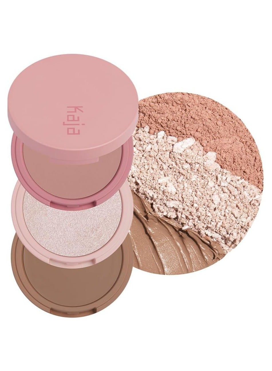 3 Colors Palette - Play Bento - Sugar Cookie - 3 in 1 Face Palette with Blush, Highlighter & Bronzer - Warm Rose, Champagne Peach & Caramel Bronze Shades - Blendable, Lightweight Makeup Trio