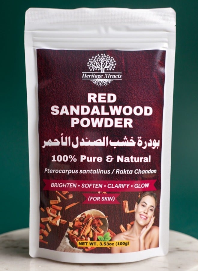 Pure Red Sandalwood Powder 100gm | Natural Skin Brightening, Anti-Aging & Acne Control | For Face & Skin