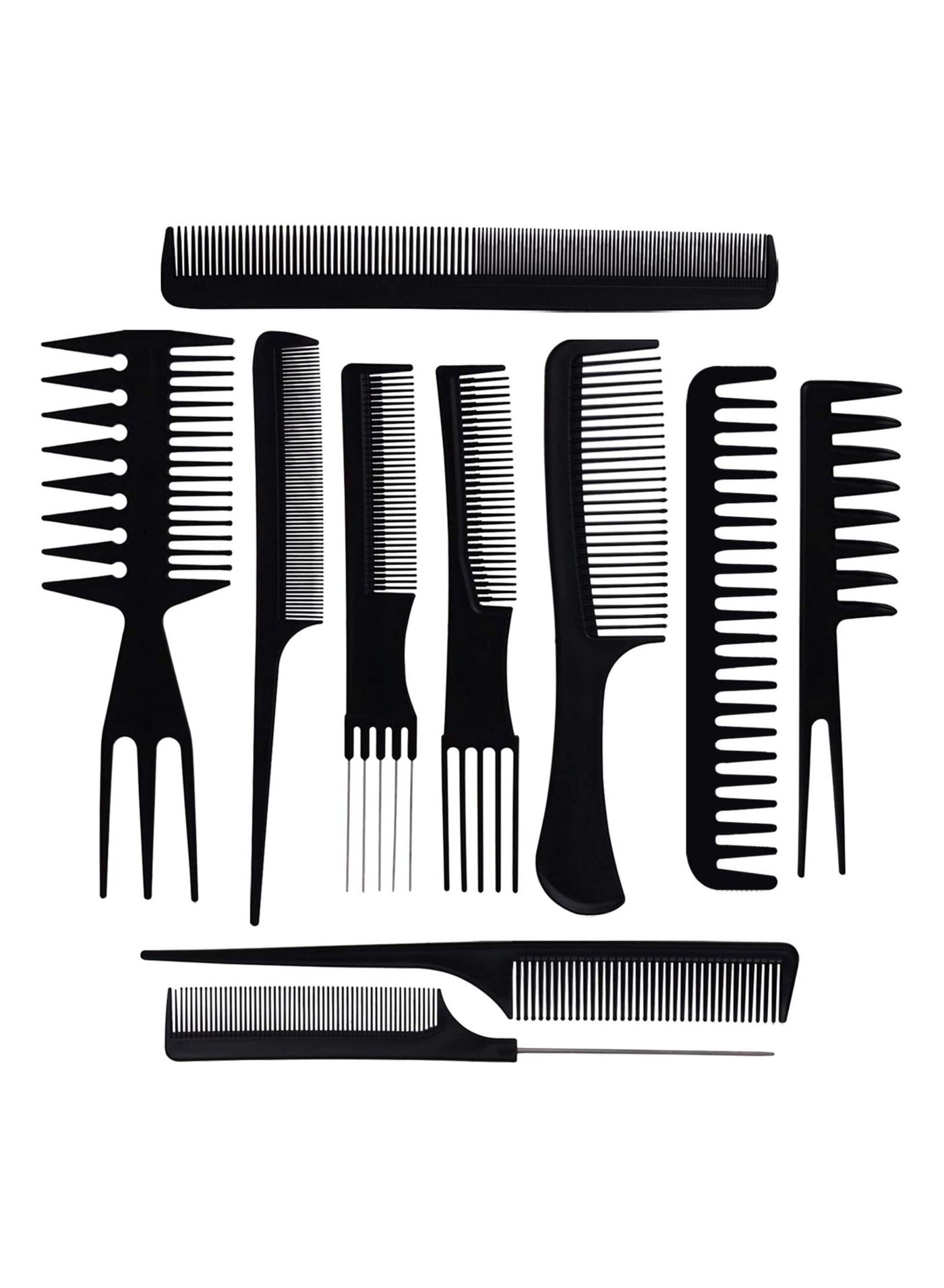 10-Piece Professional Anti-Static Hair Comb Set Black