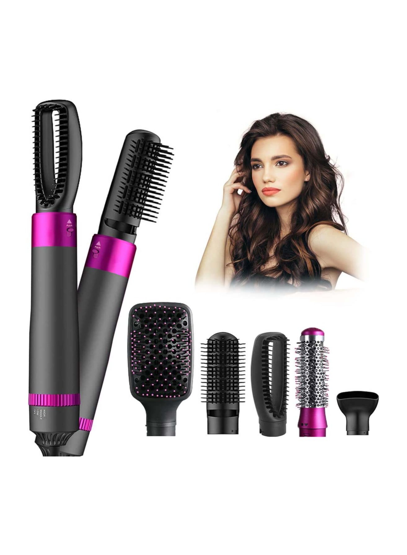 5 in 1 Hair Dryer Brush Salon Negative Ionic Electric Hot Air Brush Detachable and Interchangeable Hair Straightener Curly Hair Comb Make Hair Smooth Hot Air Wrap Brush with Heat Protective Glove