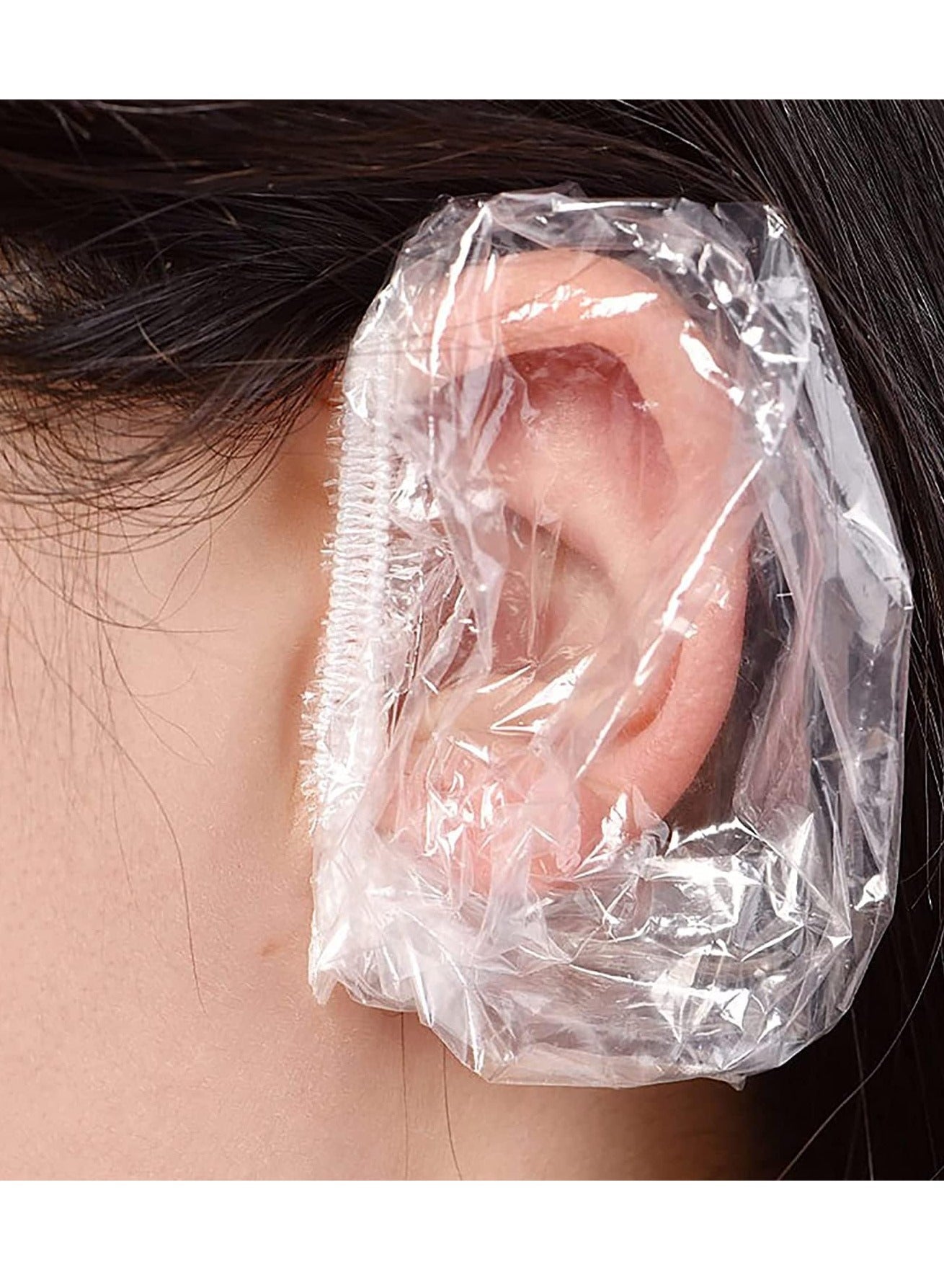 ORiTi 100 Pack Disposable Ear Protectors Clear Ear Covers for Shower Waterproof Shower Ear Cover, Clear Disposable Ear Protectors for Hair Dye