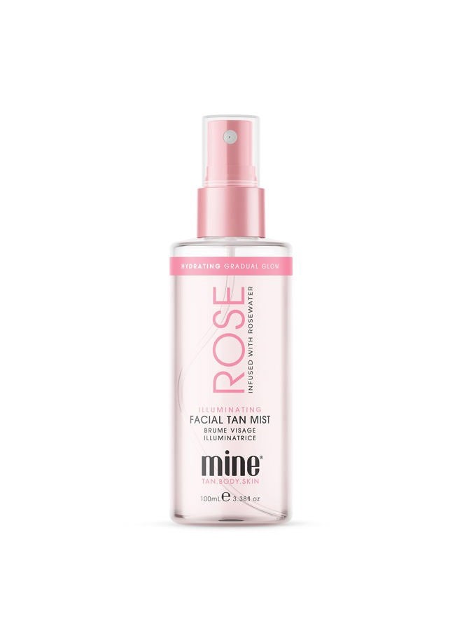 Minetan Rose Face Tan Mist | Clear Facial Self Tanning Spray - Gradual Daily Sunless Tanner, Infused wtih Soothing Rose Water & Vitamin C, Hydrating, Golden Glow Skin Finish, 3.38 Fl Oz