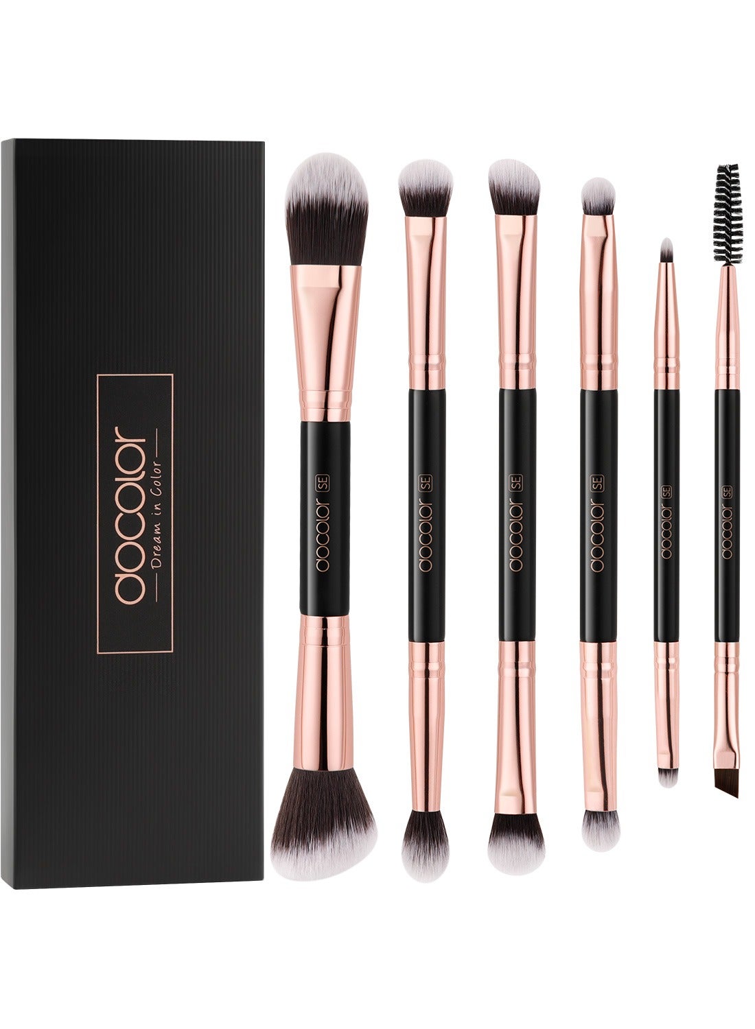 6-Piece Double-Sided Professional Makeup Brush Set – Vegan & Travel-Friendly Eye & Brow Essentials