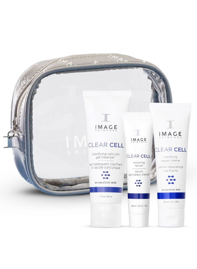 , Clear Cell 3-Step Introductory Regimen Set for Clear Pores and Healthy Looking Skin, Holiday Ltd. Edition, White, 3.2 Ounce