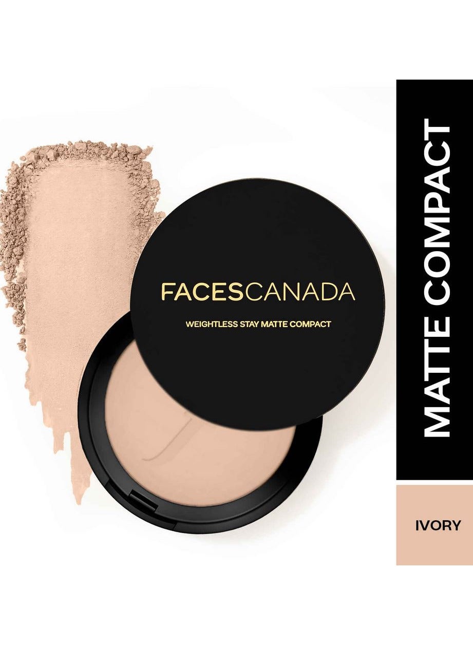 Weightless Stay Matte Compact Ivory-01, 9gm | SPF20 | Prevents Acne | Blends Effortlessly | Pressed Powder For All Skin Types