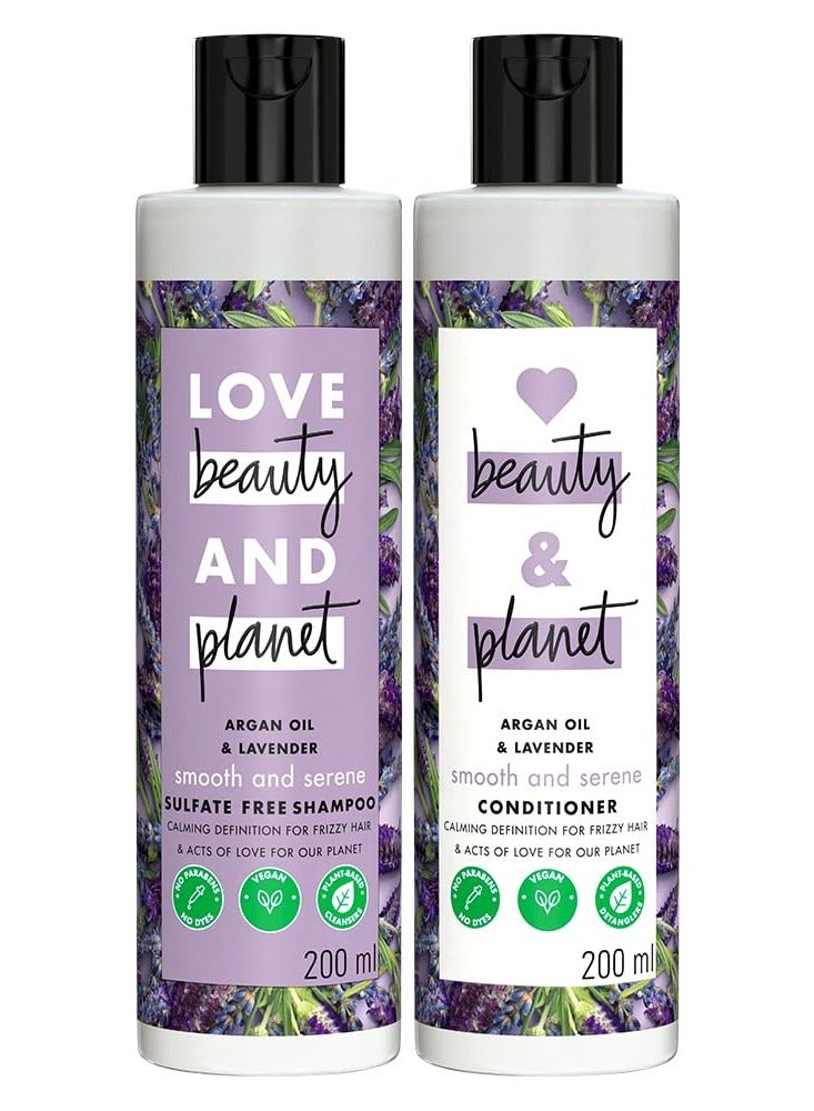 Love Beauty and Planet Argan and Lavender Anti Frizz Combo 200ml with Sulfate free Shampoo and Conditioner