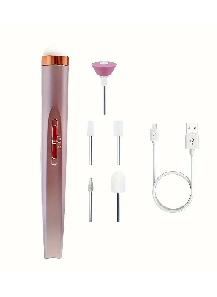 Portable Nail File, Electric Nail Drill With 5 Attachment Drill Bits, USB Charge With LED Light, Adjustable Speed For Manicure And Nail Kit Care Tool