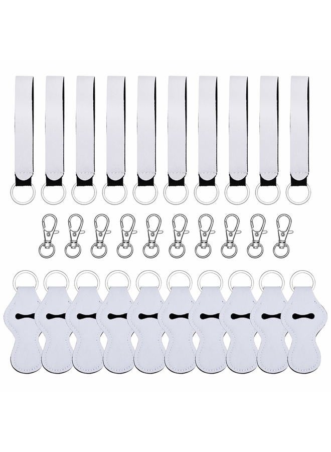 20 Pack Sublimation Blanks Chapstick Holder Keychains, Neoprene Lipstick Holder Keychainr with Lanyards Wristlet and 10 Metal Clip Cords