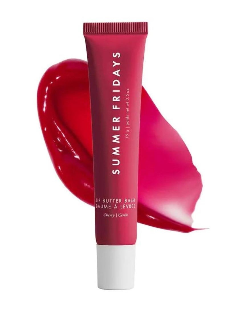 Tinted Lip Butter Balm - Conditioning Vegan Lip Balm for Instant Moisture, Shine & Hydration - Sheer-Tinted, Soothing Skincare - Cherry (.5 Oz)