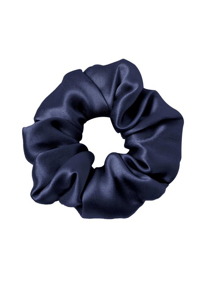 LILYSILK Silk Hair Scrunchies for Frizz & Breakage Prevention 100% Mulberry Silk Hair Ties No Damage Elastic Silk Ponytail Holders, 1Pc, Navy Blue