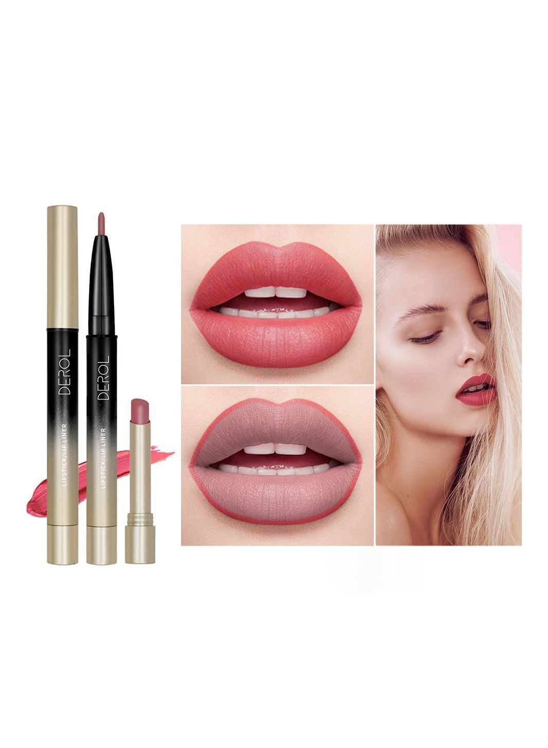 2 in 1 Lip Liner & Lipstick Super Stay Matte Lip Pencil Set, Cosmetics Non-Stick Cup, Nude, Long-lasting Lip Liners Pencil Set For Women & Girls Waterproof, Extreme Finish Makeup, Neutral