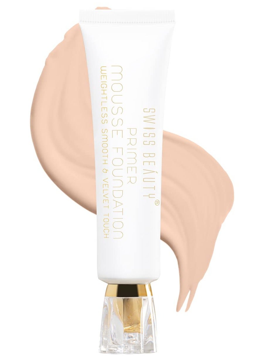 Swiss Beauty Primer Mousse Foundation Weightless Smooth and Velvet Touch Face Makeup  Natural Beige 30ml