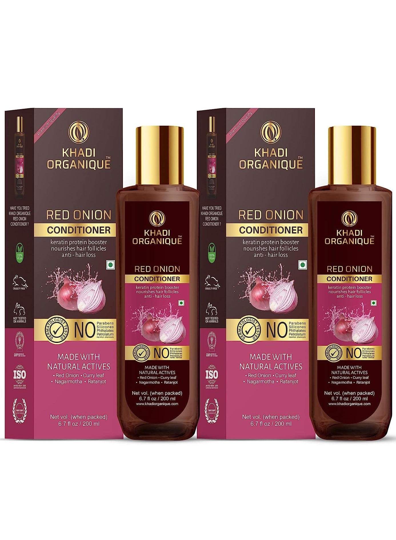 Khadi Organique Red Onion Hair Conditioner With Keratin Protein Booster (Sls & Paraben Free) Pack Of 2 400 ml