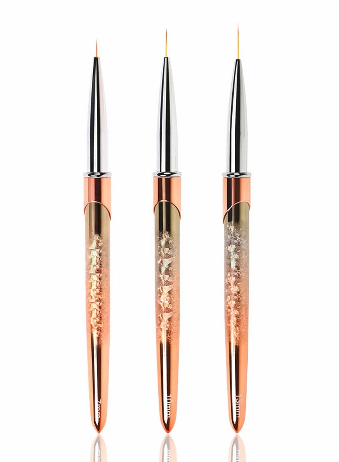 Nail Art Liner Brushes UV Gel Painting Nail Art Design Brush Unique Texture Metal Handle Nail Drawing Pens Detail Brush 3D Nail Art Brush 7mm 10mm 13mm 3pcs