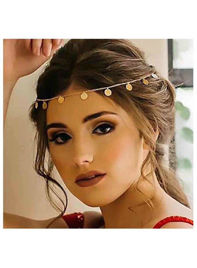 Boho Gold Head Chain Tiny Sequin Headband Coins Disc Headchain Bridal Hair Piece for Women and Girls Gold Headdress Hair Accessories