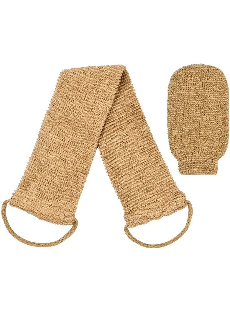 1 Set Back Scrubber Exfoliator, Natural  Exfoliating Glove And Strap, Body Cleaning Gloves For Men Women, Dead Skin Removal Scrub Gloves, Bath Scrubber For Cleaning Body