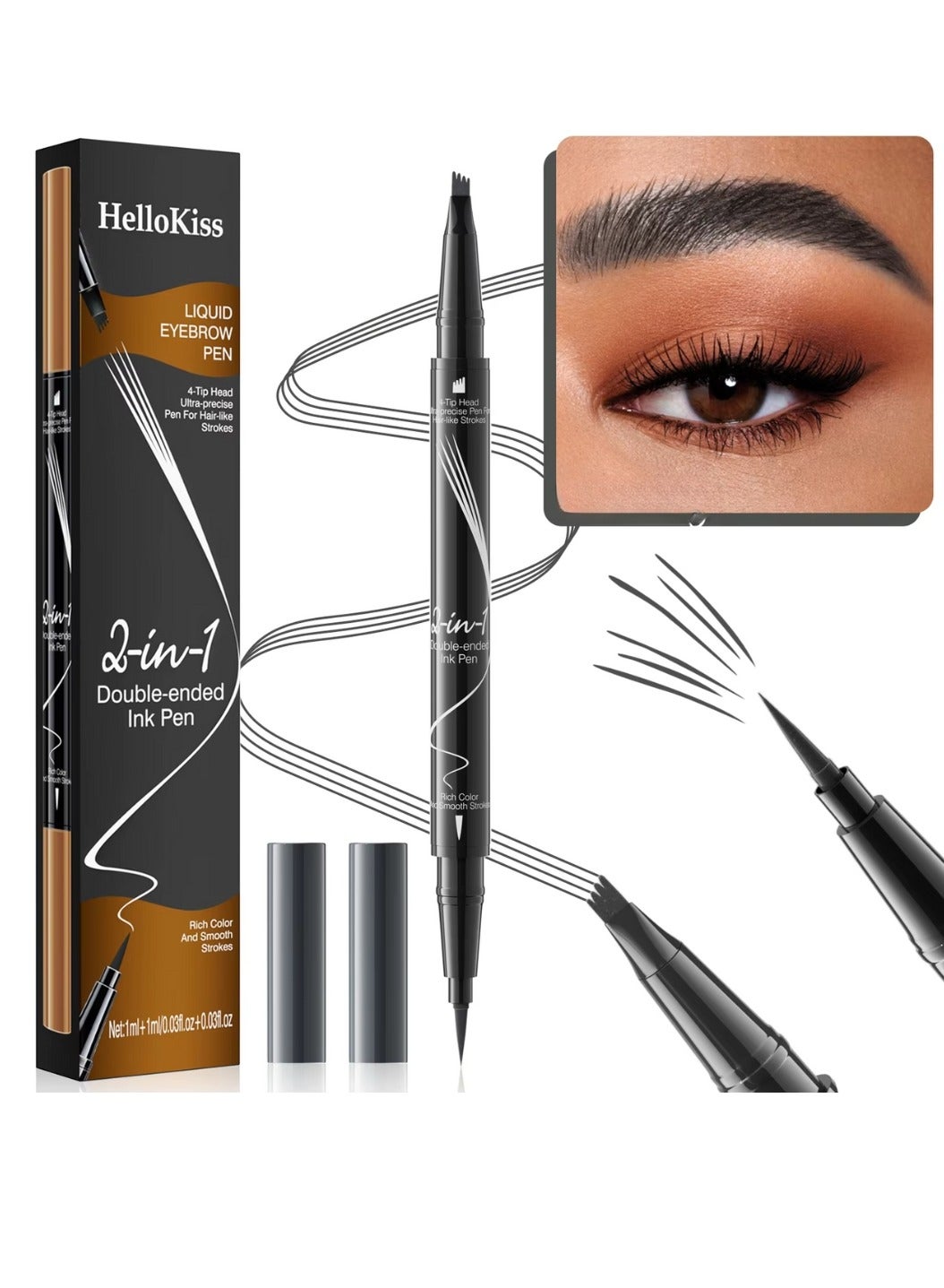 Liquid Eyebrow Pen 2 in 1 Double Ended Ink Pen with Brush Tip for Hair like Strokes and 4 Fork Tip to Fill Eyebrow Waterproof Smooth Strokes Liquid Eyebrow Pencil Grey 03