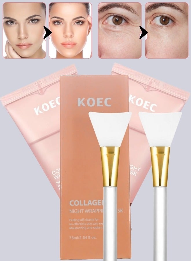 2 Pcs Collagen Night Wrapping Mask 75mlx2 Deep Collagen Mask Overnight Collagen Face Mask for Skin Tone and Deep Nourishment Deeply Hydrates Skin Overnight Face Mask Bio Collagen Face Serum Mask