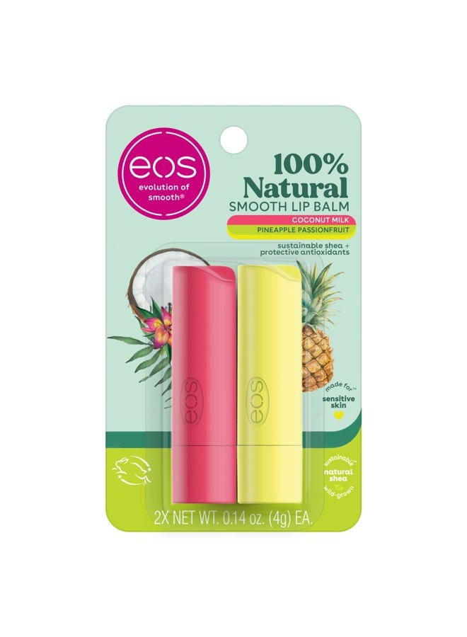 100% Natural Lip Balm- Coconut Milk and Pineapple Passionfruit, All-Day Moisture Lip Care, 0.14 oz, 2 Pack