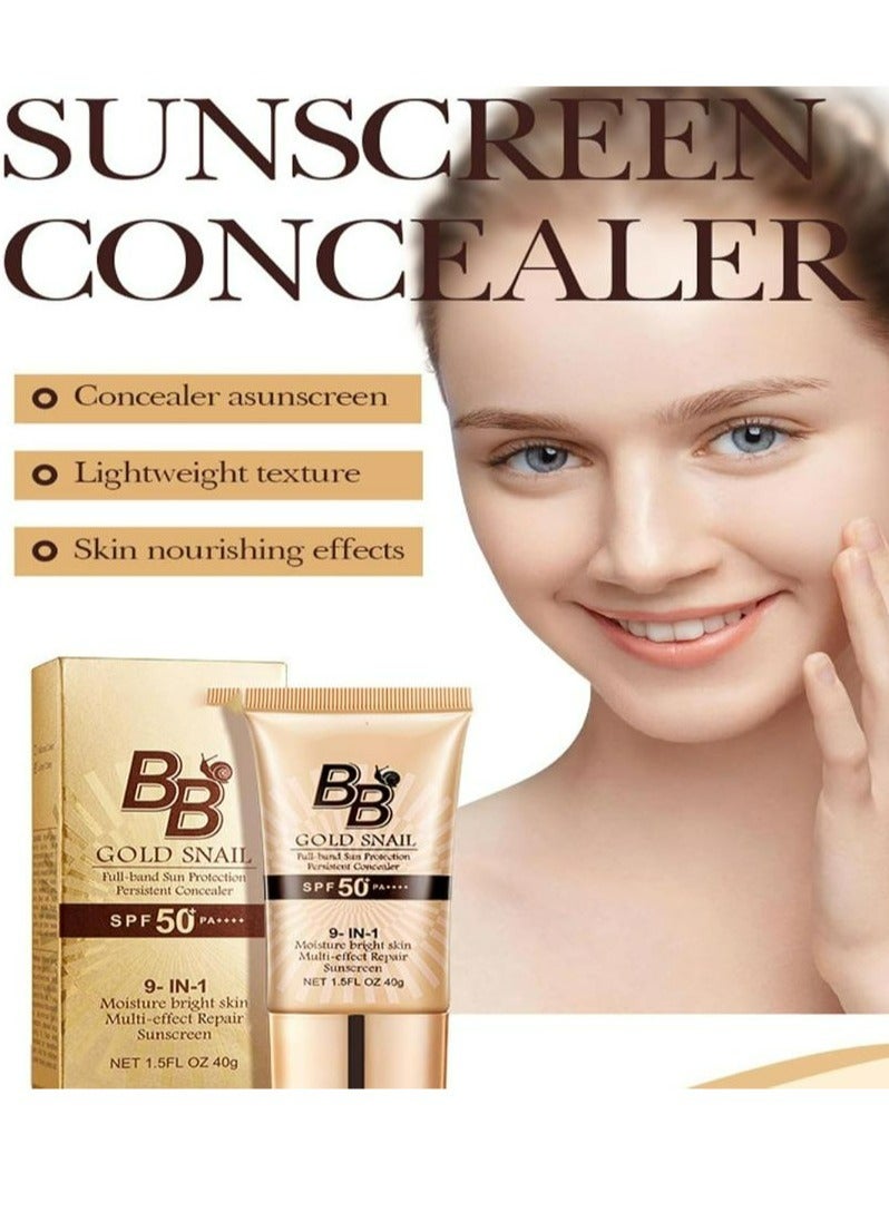Golden Snail BB Cream Concealer Sunscreen BB Cream Tinted Moisturizer With SPF 50 Foundation,WaterprOof Full Tinted Sunscreen For Face,Tinted Moisturizer For Oily Skin(Natural Color)
