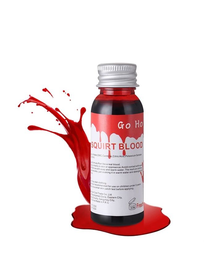 Fake Blood Makeup(1 oz),Realistic Effects Fake Blood Washable for Scar Wound and Clothes,Easy Dry Flow Fake Blood for Eyes Drips Nose Bleeds,Halloween Blood for Cosplay SFX Zombie Vampire Specia