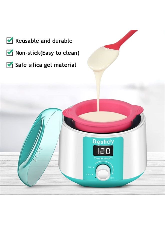 Wax Pot Replacement,Bestidy Wax Warmer Liner 16oz Silicone Non-stick Bowl and Spatulas Set,Reuse Melted Hard Wax Beads,Easy to Clean