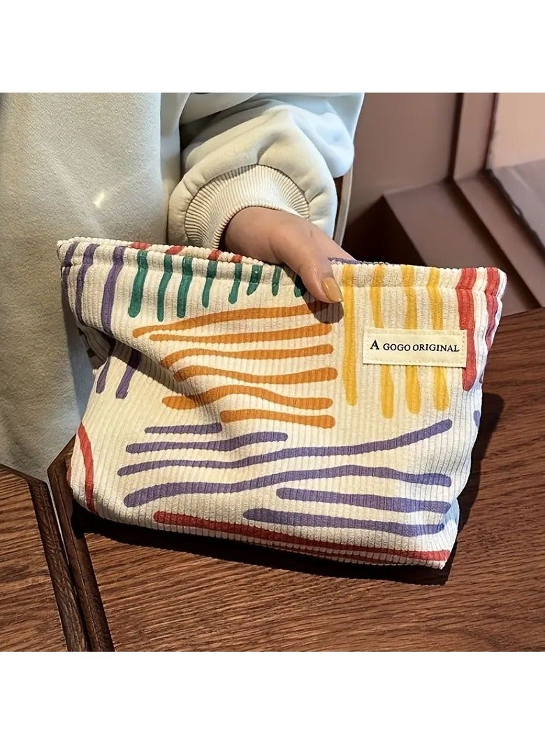 Colorful Striped Pattern Makeup Pouch, Zipper Portable Cosmetic Bag, Toiletry Wash Bag