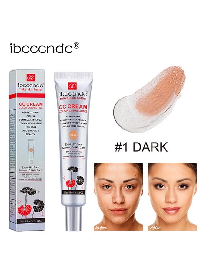 Make Skin Better-CC Cream Color Correcting，Multi-Purpose Skin Tone Adjusting CC Cream Concealer Full Coverage, SPF 25 Sunscreen Moisturizing Pre-Makeup Primer Brightening For Mature Skin #01(DARK)