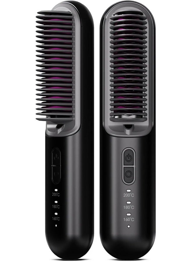 K.Skin Cordless Hair Straightening Comb Negative Lon Hair Care Portable Dua-Purpose Hairdressing Comb Electric Comb Straightening KD382S,Black
