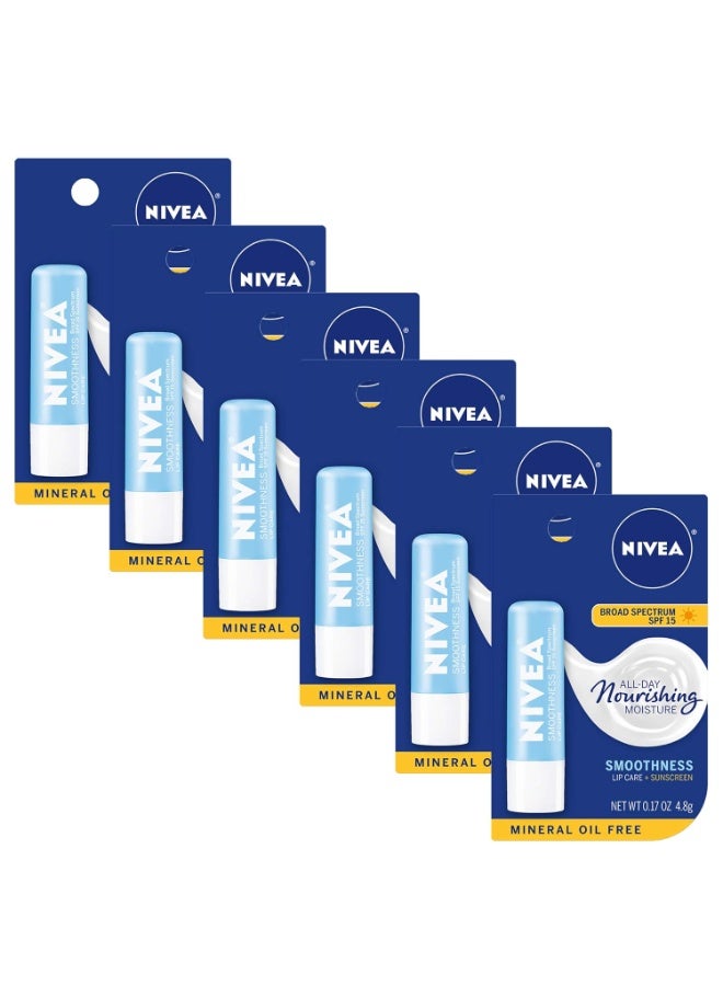 NIVEA Smoothness Lip Care SPF 15 Carded, 1 Count, Pack of 6