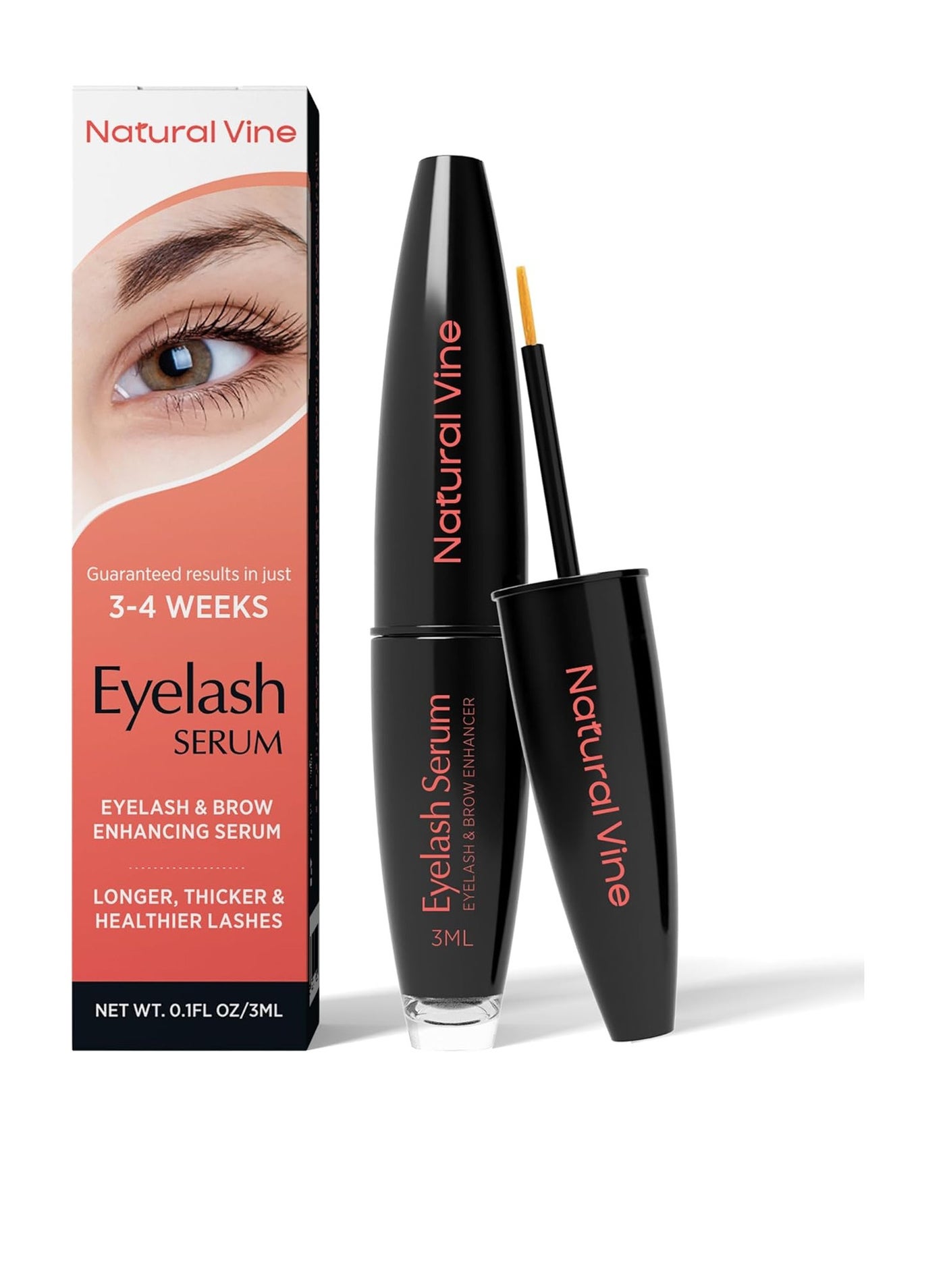Eyelash and Brow Growth Serum, Irritation Free Formula, Guaranteed Results in 3-4 Weeks for Longer, Thicker, and Fuller Eyelashes