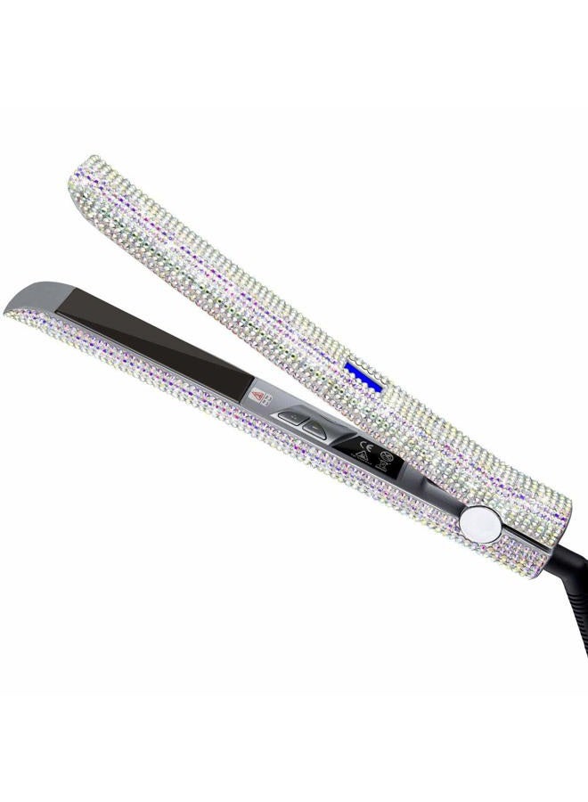 Titanium Flat Iron for Hair, 480°F High Temp Hair Straightener Iron, Rhinestone Bling Flattening Iron, 2 in 1 Straightening Curling Professional Salon LCD Display Dual Voltage (AB Shine)