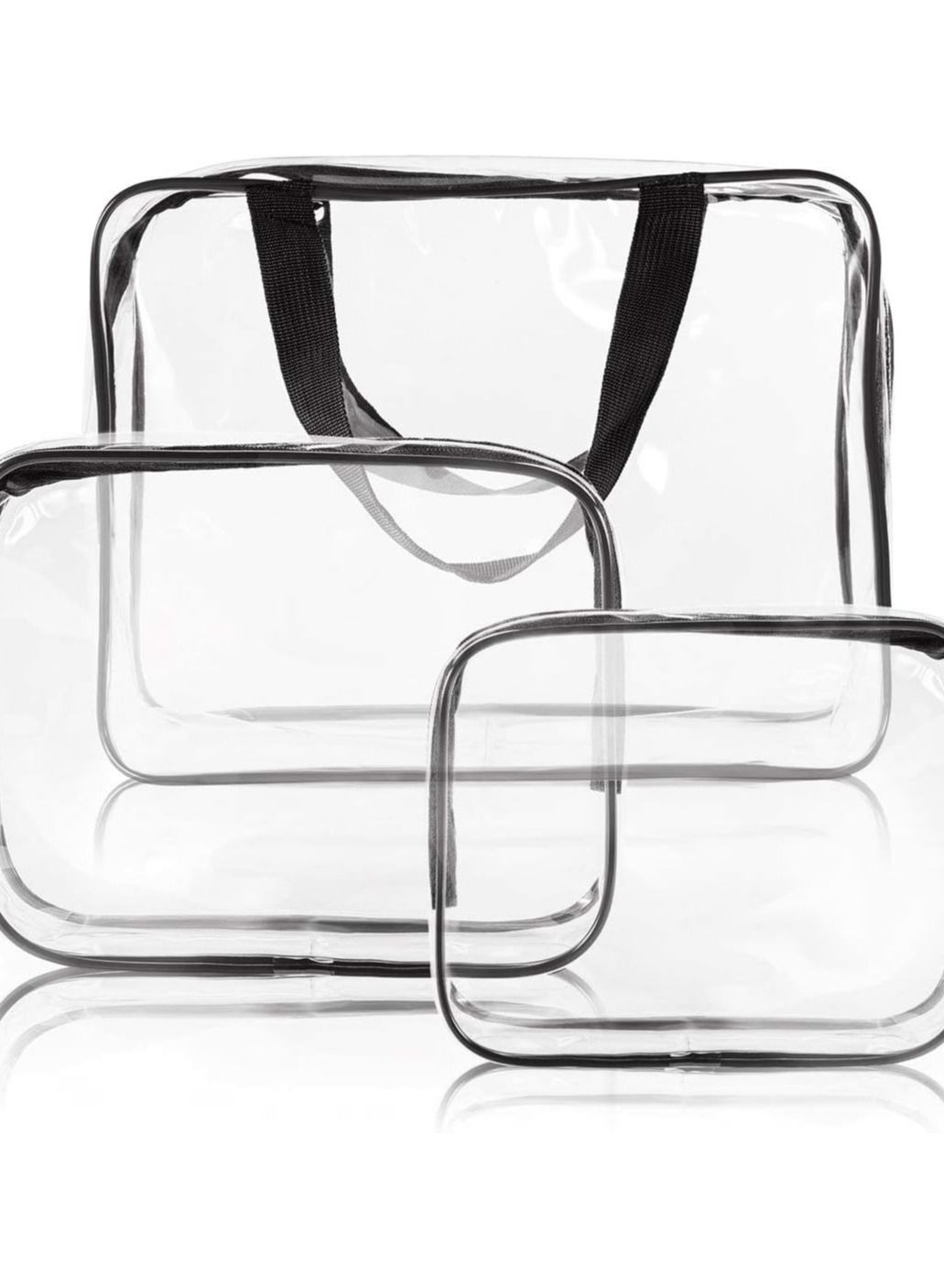 ORiTi 3Pcs Clear Toiletry Bags,Clear Plastic Cosmetic Bag with Zipper PVC Make-up Pouch for Vacation Travel, Bathroom and Organizing (Black)
