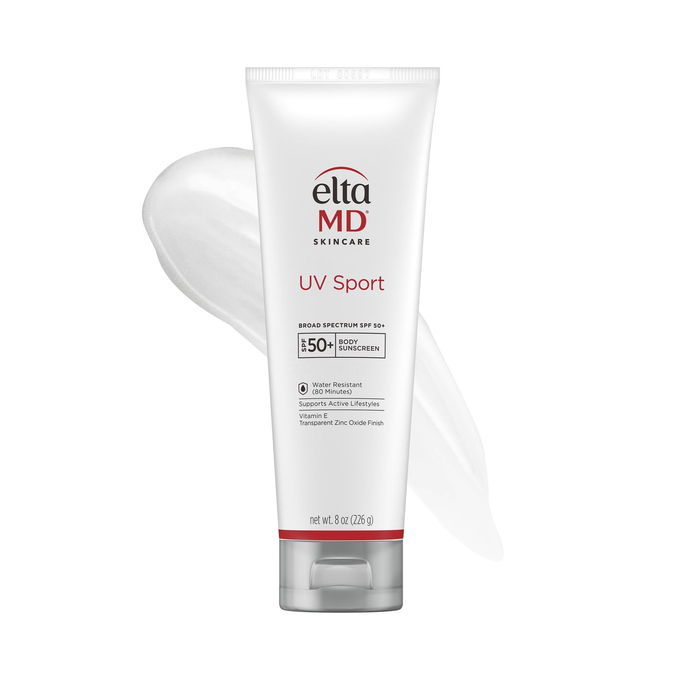 EltaMD UV Sport Sunscreen Lotion, SPF 50 Body Sunscreen, Water and Sweat Resistant, Oil-Free, Zinc Oxide Formula, 8 oz Tube