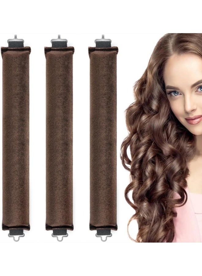 Heatless Hair Curler, 3 Pieces Rods Set With Hooks,Soft Velvet Overnight Blowout Rods,Hair Curlers No Heat,Diy Heatless Curling Rod Set, Suitable For Long&Short,Straight&Curly Hair (Brown)