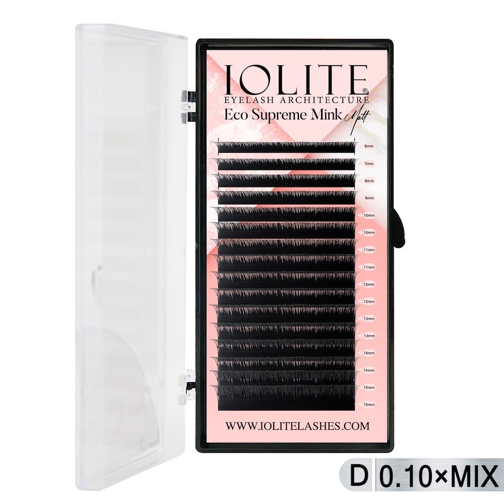 Iolite Eco Supreme Mink Matt Lash Extension Tray D – Curl – 0.10T (6mm–15mm) – Matt Finish, Premium Eco-Friendly Eyelashes for Lash Artists ISMMD10T - Mix1