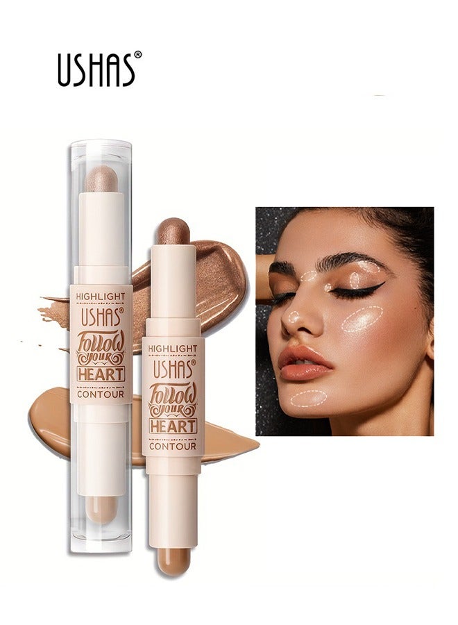 High Light & Contour Stick ,2 in 1 Outline Concealer Stick, Natural Bright Powder, Waterproof And Sweat Proof, Cover Up Small Flaws, Decorate The Face, And Create A Natural Appearance(＃02)