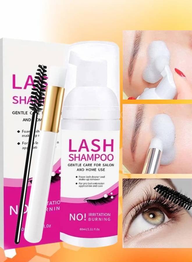 60ml Eyelash Shampoo Eyelash Extension Cleanser Kit Lash Cleaning Kit with Brushes Lash Cleanser for Extensions Perfect Eyelash Extension Foam Makeup Remover Eyelash Extension Shampoo