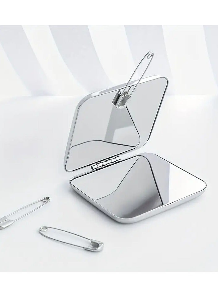 1pc Portable Double-Sided Stainless Steel Makeup Mirror for Women - Perfect for Travel and Students