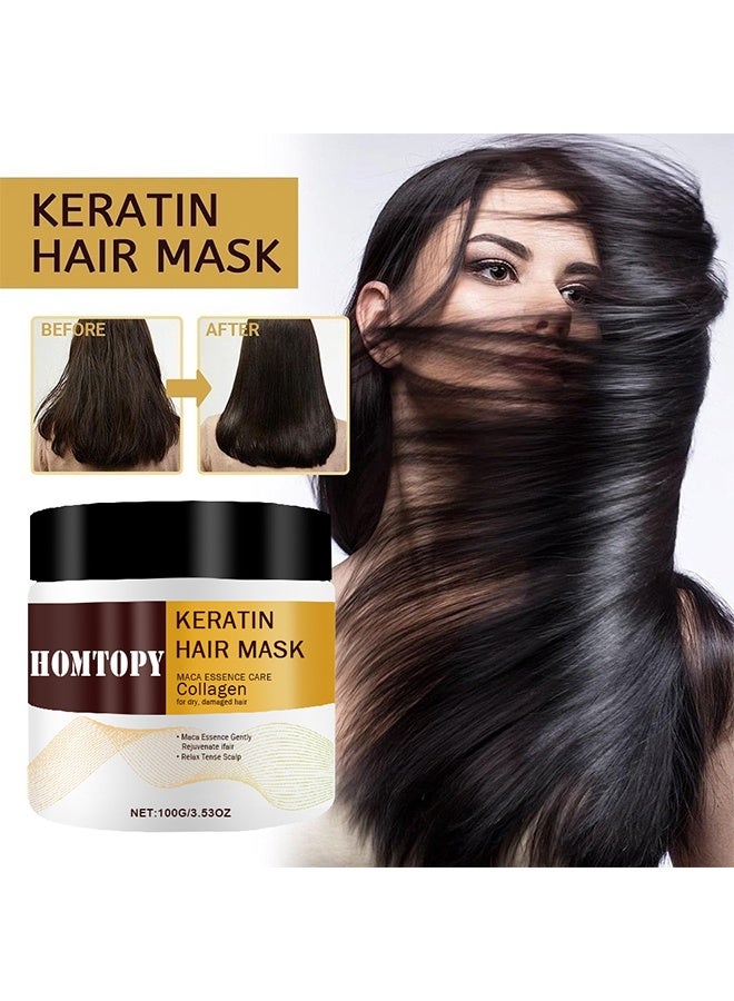 Collagen Keratin Hair Mask 100ml- Treatment Deep Repair Conditioning Argan Oil Collagen Hair Mask Essence for Dry Damaged Hair All Hair Types
