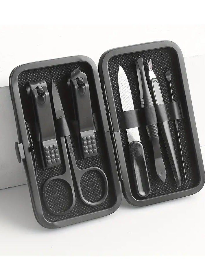 Manicure Set Nail Clipper Set Built-in Nail File Men's And Women's Personal Care Portable Travel Household 7-Piece Set Black Nail Scissors Grooming Tools Kit