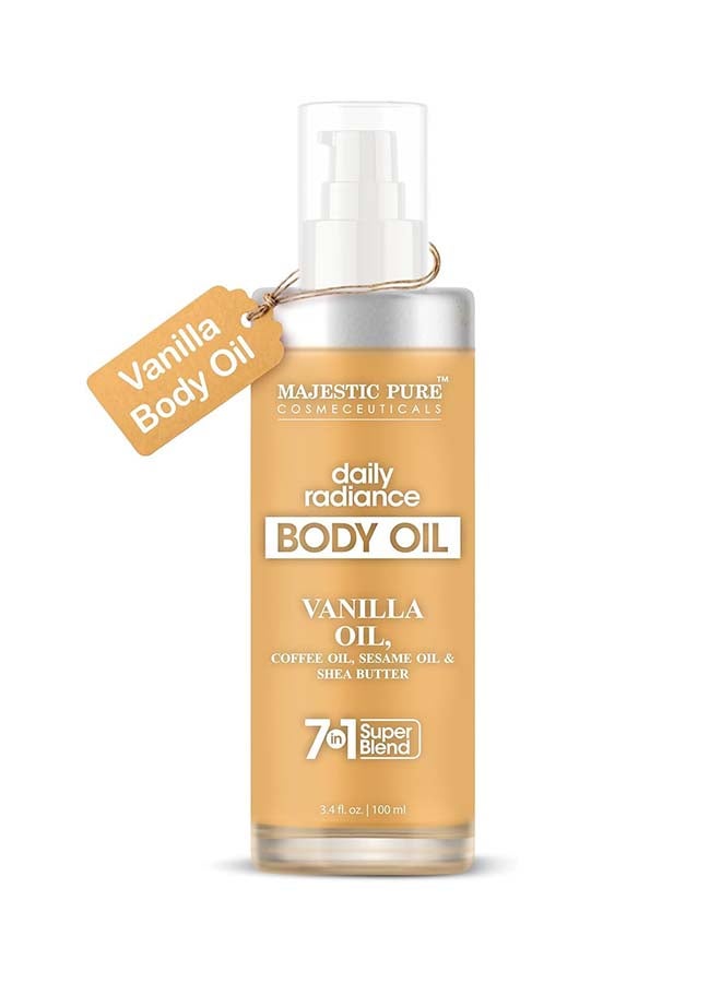Vanilla Body Oil - 100% Pure And Natural with Shea Butter, Coffee, Sesame Oils- After Shower Body Oils for Women and Men - Scented, Radiant, Firming Massage Oil - 100ml