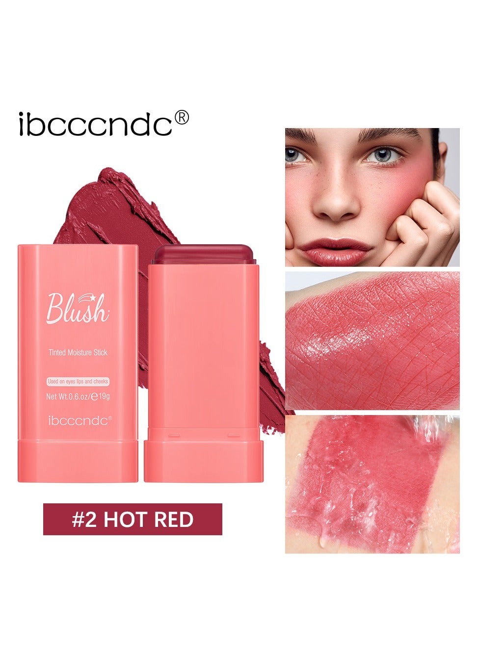 Cream blush, blush for cheeks eyes and lips, natural blush, waterproof and sweat-proof, tinted solid stick, long-lasting nude makeup multi-purpose color stick cream blush#2 hot red