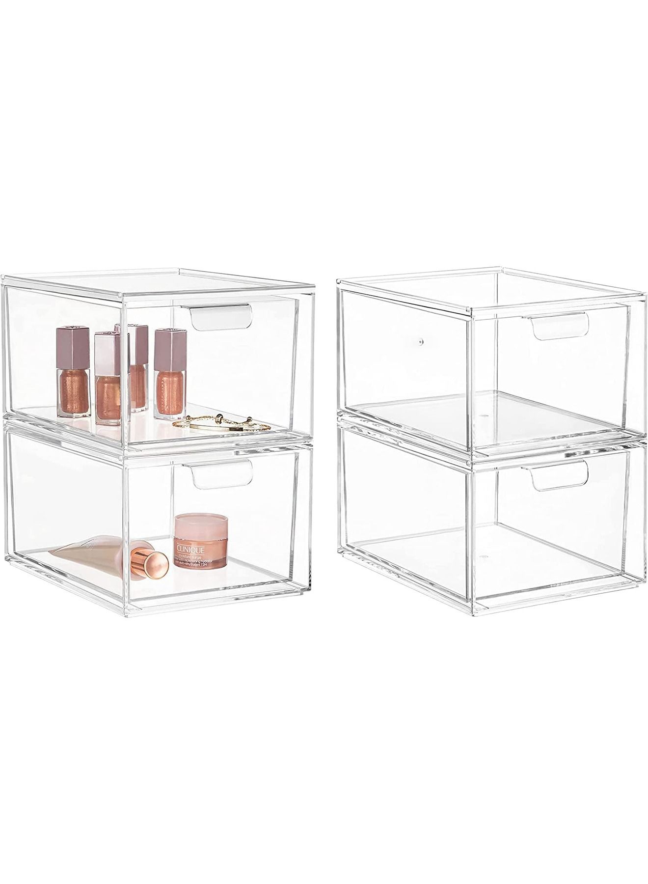 Stackable Makeup Organizer Drawers Clear Plastic Cosmetic Containers and Storage Bins