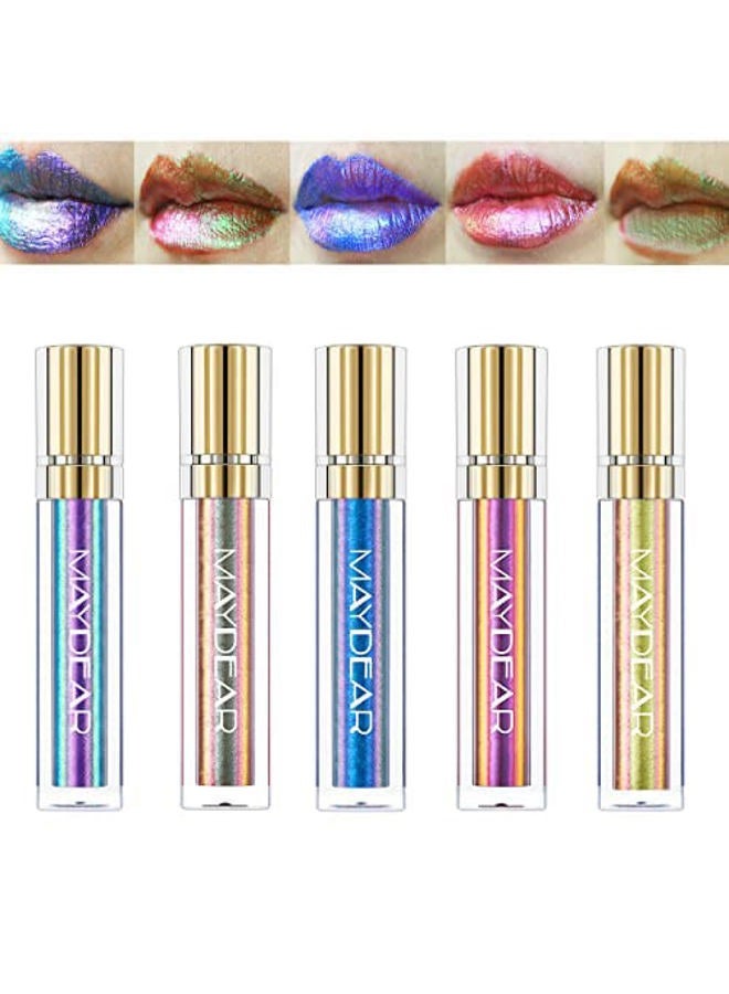 Chameleon Lipstick 5 Colors Set, Long Lasting Waterproof Colourful Diamond Shimmer Lip Gloss for Women Girls Makeup kit