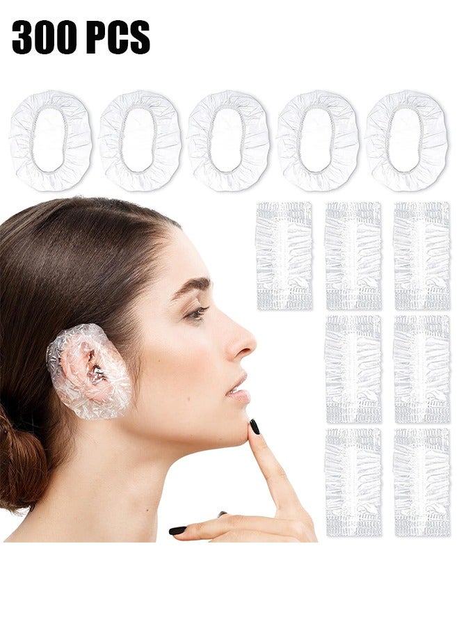 300 Pcs Ear Protector Caps Disposable Elastic Clear Shower Water Ear Covers Large for Hair Dye, Shower, Bathing Ear Cover Caps,Spa Home Use Hotel and Hair Salon